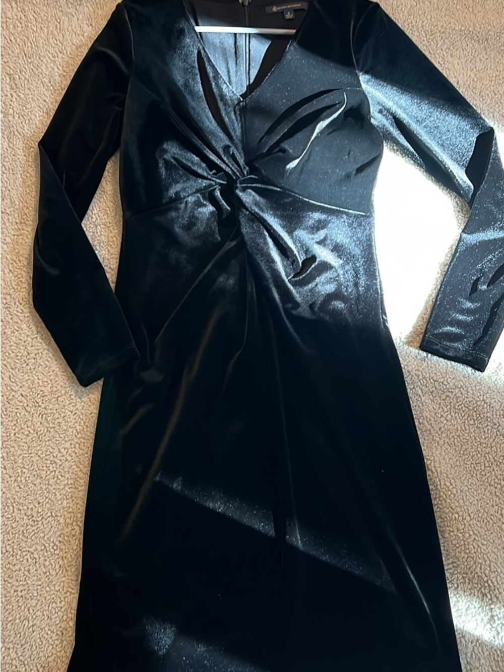 Brooks Brothers Black Velvet Twist-Front Long Sleeve Dress